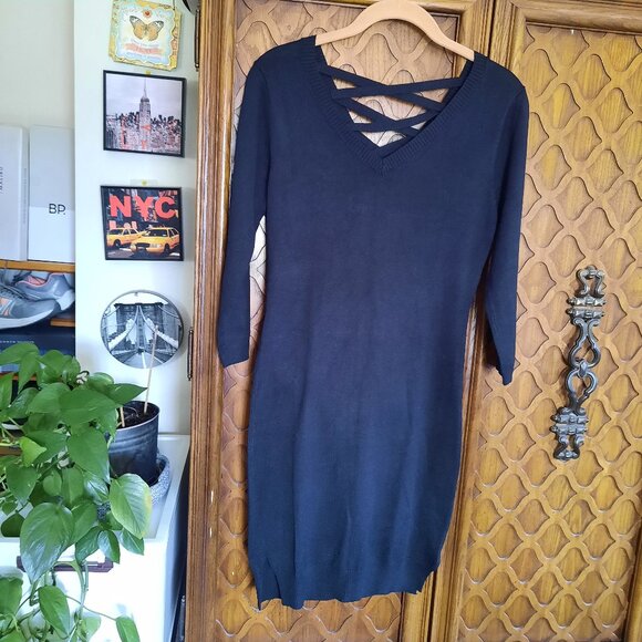 Moral Fiber Criss-Cross Tunic Knit Sweater Dress - Black, Size XS/Jr. M - Picture 7 of 13